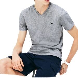 Lacoste Gray V-Neck Short Sleeve Tee